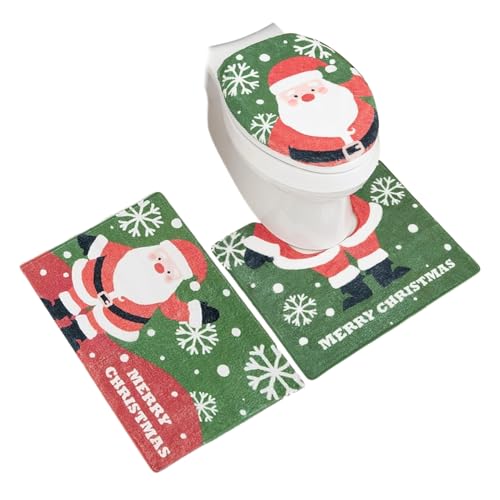 Ghjkldha Weihnachts Badezimmer Teppich Set | Toilettendeckelbezug Weihnachts Badteppich | rutschfeste Bodenmatten Für Haus Wohnung Hotel Hostel Ferienhaus Winterurlaub von Ghjkldha