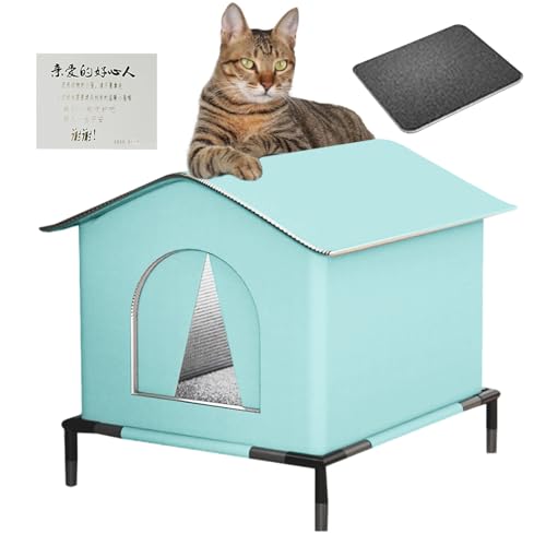 Katzenhaus im Freien Wetterfest - Outdoor Katzenhaus Wetterfest mit erhöhtem Boden - Isolierte Warme Haustier Kätzchen Nest Höhle für Terrasse Hinterhof Garten Rasen Hof von Ghjkldha