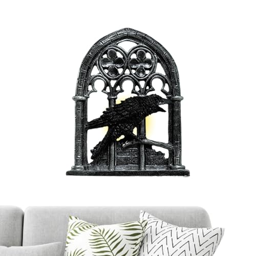Krähen Lampe - Gruselige Raben Wandleuchte Halloween Deko | Kunstharz Vogel Wachsfigur Deko Beleuchtung für Arbeitszimmer Wohnzimmer Party Gartenfest Flur Außenbereich von Ghjkldha