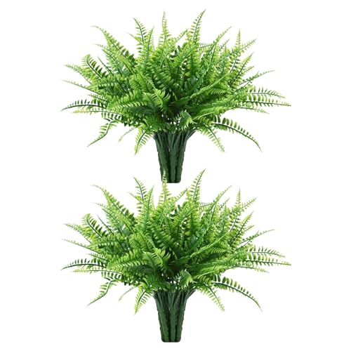 Künstliche Farne für den Innen- und Außenbereich | Faux Boston Ferns Outdoor-Pflanzgefäß | UV-beständiger künstlicher Bostonfarn | 2 Stück künstliche Boston-Farns, künstliche Boston-Farn-Busc flanze, von Ghjkldha