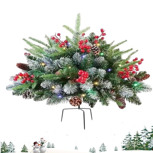 Vorgefertigter Kunst-Weihnachtsbaum Mit LED-Beleuchtung Als Übertopf-Füller, Vorgeleuchteter Kunst-Weihnachtsbaum Mit Zapfen Und Rote Beeren, Festliche Dekoration Für Eingangsbereich Pflanzkübel von Ghjkldha