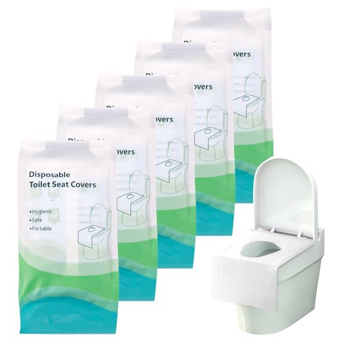 Ghope 50 Stück Toilettensitzbezug Einweg Toilette Auflage, Tragbar Toiletten Sitzbezug Einweg WC-Sitz Matte Toilettenschutz für Reisen Unterwegs öffentlichen Toiletten, Einzeln Verpackt (Weiß 0) von Ghope