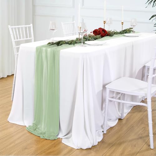 Ghope Käsetuch Tischläufer Hochzeit Musselin Stoff Tischdeko 75 x 300cm Rustikaler Boho Gaze Chiffon Tischläufer Table Runner Läufer Tisch Drinnen Urlaub Party Geburtstag Dekor von Ghope
