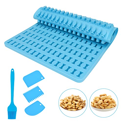 Hundekekse Silikon Backmatte, Silikonmatte Backform Matten Knochen und Fisch für Hundekekse Hundeleckerlies mit Backpinsel und 3pcs Teigschaber von Ghope