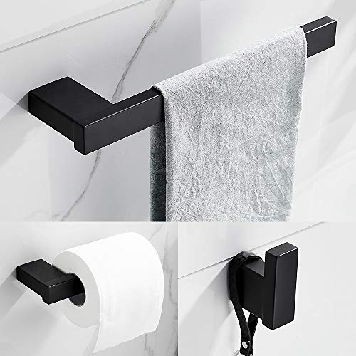 3-teiliges Badezimmer-Hardware-Set, mattschwarze Oberfläche, Edelstahl, Wandmontage, Handtuchstangen, Toilettenpapierhalter, Bademantelhaken, Badezimmer-Aufbewahrungszubehör von Ghopy