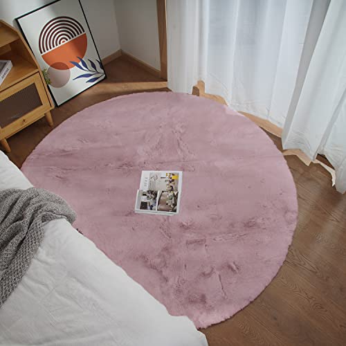 Ghouse Kurzflor Rund Teppich Anti-Rutsch Wohnzimmer Teppiche Schlafzimmer Waschbarer Weiche Teppiche Kinderzimmer Deko Rosa 240x240 cm von Ghouse