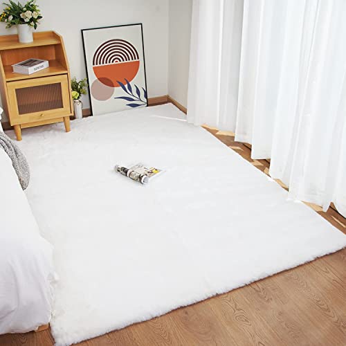 Ghouse Kurzflor Wohnzimmer Teppich Schlafzimmer Matte Moderner Home Flauschig Weich Teppiche für Kinderzimmer Anti-Rutsch Unterseite Waschbarer Teppich 150x240cm Weiß von Ghouse