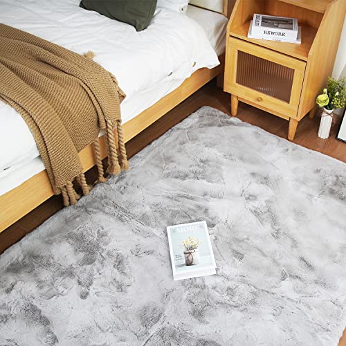 Ghouse Kurzflor Wohnzimmer Teppich Schlafzimmer Matte Moderner Home Flauschig Weich Teppiche für Kinderzimmer Anti-Rutsch Unterseite Waschbarer Teppich 150x215 cm Grau von Ghouse