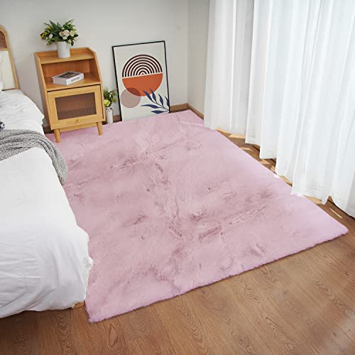 Ghouse Kurzflor Wohnzimmer Teppich Schlafzimmer Matte Moderner Home Flauschig Weich Teppiche für Kinderzimmer Anti-Rutsch Unterseite Waschbarer Teppich 150x215 cm Rosa von Ghouse