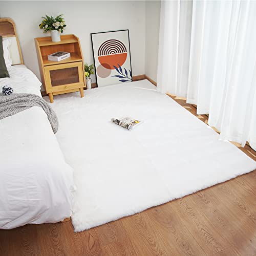 Ghouse Kurzflor Wohnzimmer Teppich Schlafzimmer Matte Moderner Home Flauschig Weich Teppiche für Kinderzimmer Anti-Rutsch Unterseite Waschbarer Teppich 150x215 cm Weiß von Ghouse