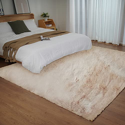 Ghouse Kurzflor Wohnzimmer Teppich Schlafzimmer Matte Moderner Home Flauschig Weich Teppiche für Kinderzimmer Anti-Rutsch Unterseite Waschbarer Teppich 150x240cm Beige von Ghouse