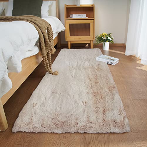 Ghouse Kurzflor Wohnzimmer Teppich Schlafzimmer Matte Moderner Home Flauschig Weich Teppiche für Kinderzimmer Anti-Rutsch Unterseite Waschbarer Teppich 60x180 cm Beige von Ghouse