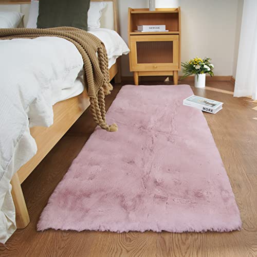 Ghouse Kurzflor Wohnzimmer Teppich Schlafzimmer Matte Moderner Home Flauschig Weich Teppiche für Kinderzimmer Anti-Rutsch Unterseite Waschbarer Teppich 60x180 cm Rosa von Ghouse