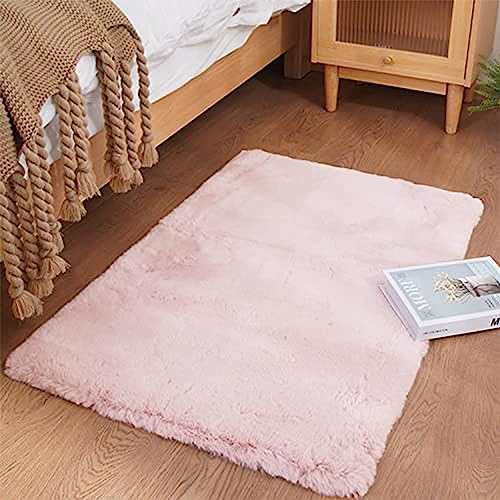 Ghouse Kurzflor Wohnzimmer Teppich Schlafzimmer Matte Moderner Home Flauschig Weich Teppiche für Kinderzimmer Anti-Rutsch Unterseite Waschbarer Teppich 60x90 cm Rosa von Ghouse