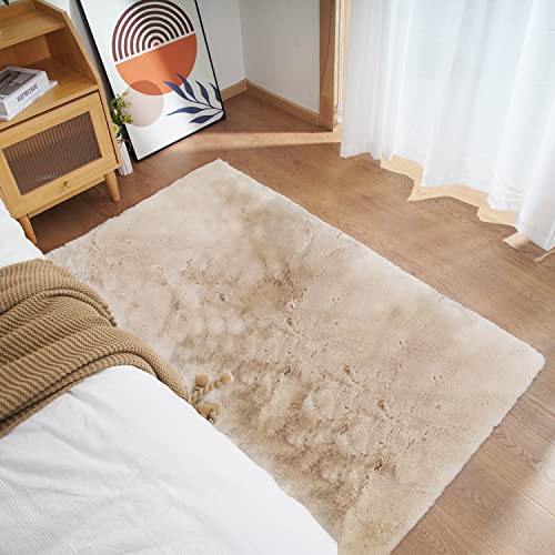 Ghouse Kurzflor Wohnzimmer Teppich Schlafzimmer Matte Moderner Home Flauschig Weich Teppiche für Kinderzimmer Anti-Rutsch Unterseite Waschbarer Teppich 90x150 cm Beige von Ghouse