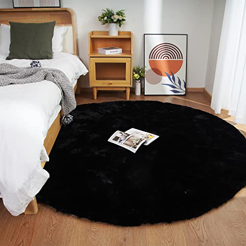 Ghouse Teppich Rund 150x150 cm Schwarz Flauschig Weich Wohnzimmer Schlafzimmer Dekoration rutschfest Kurzflor Teppich Waschbarer Carpet von Ghouse