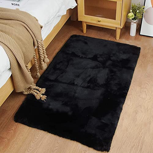 Ghouse Kurzflor Wohnzimmer Teppich Schlafzimmer Matte Moderner Home Flauschig Weich Teppiche für Kinderzimmer Anti-Rutsch Unterseite Waschbarer Teppich 60x90 cm Schwarz von Ghouse