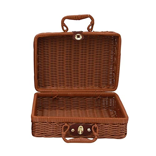 Ghulumn Quadratischer handgewebter Picknickkorb, Rattan-Aufbewahrungsbox mit Griff, Weidenkoffer, Vintage von Ghulumn