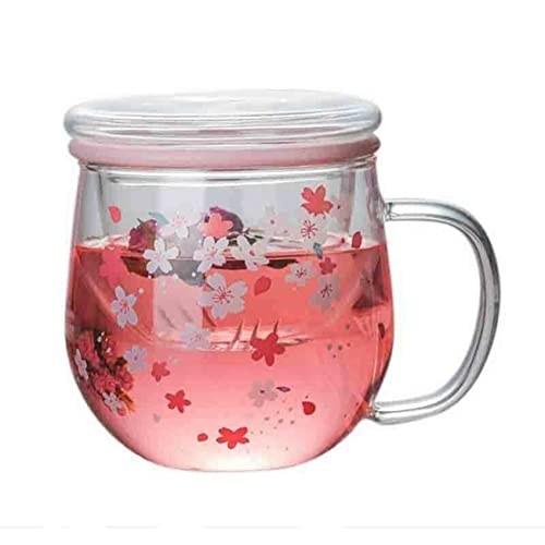 Sakura Becher, Glas Becher mit Tee Infusor, Filter und Deckel, BlüTen Tassen Set, BlüTen, Tee Tasse, 300 Ml, GläSer zum Trinken von Ghulumn