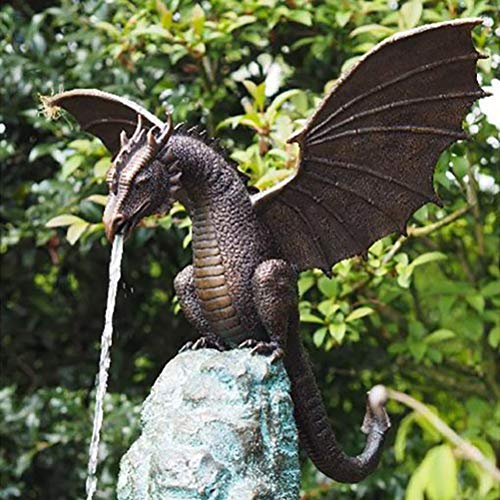 Klein Garten-Drachen-Statue, Drachenbrunnen Statue Harz Wasserspiel Skulptur Outdoor Drachen Handwerk Dekoration für Garten Brunnen Ornamente Zubehör Outdoor Hof Dekoration von Ghzste