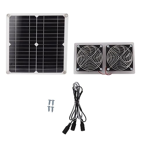 Ghzste 15-W-Solarpanel-Lüfter-Set, Wetterfester Doppellüfter mit Verlängerungskabel, um Ihr Gewächshaus Kühl zu Halten, Tragbarer Solar-Abluftventilator für Außenbereiche und den von Ghzste