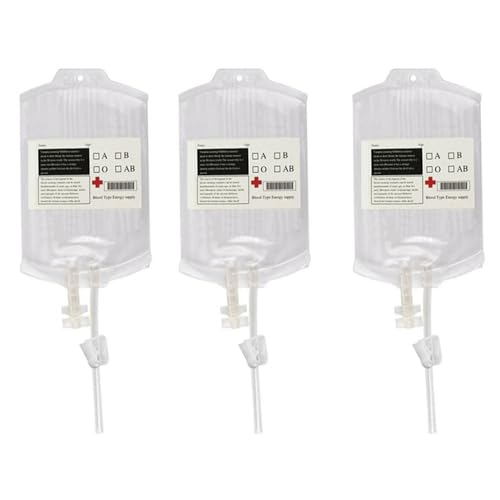 Ghzste 3pcs Infusionsbeutel 350ML Zum Befüllen Getränkebeutel Blutbeutel Zum Befüllen Infusionsbesteck Transparent wiederverwendbarer Infusionsbeutel Halloween Requisiten von Ghzste