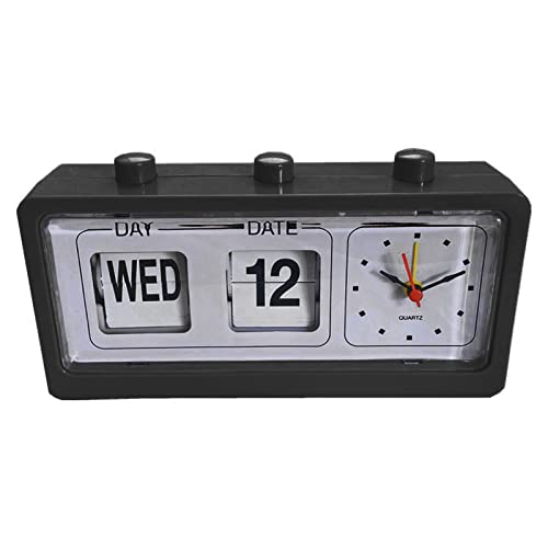 Ghzste Manueller Sprungkalender Wecker, Stille Retro -Desktop -Uhr mit Datum und Tag, Plastikstudienraum Tisch Tisch Wecker für Büro (Schwarz) von Ghzste