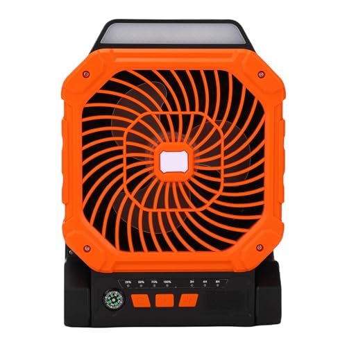 Ghzste Tragbarer Solar -Camping -Lüfter mit 4 Geschwindigkeiten, Wiederaufladbarem Batterie -Timer und Kompass für die Verwendung Im Freien von Ghzste