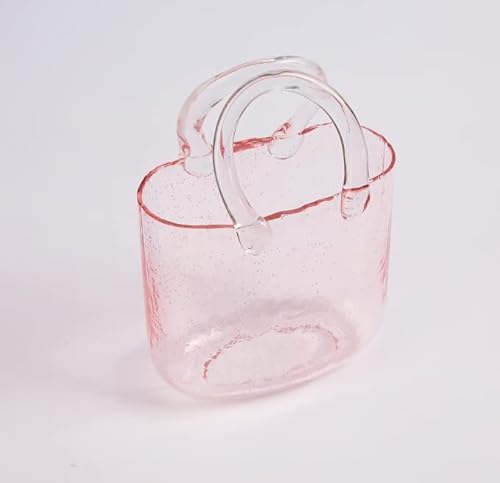 Taschenvase aus Glas, Einzigartige Transparente Geldbörsenvase mit Fischschale, Transparenter Handkorb, Wohnzimmer, Blumenarrangement, Kreative Tasche, Aquarium (rosa1) von Ghzste