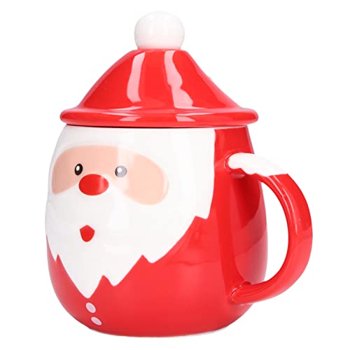 Weihnachtstasse, 450 Ml, Weihnachtstasse, Großes Fassungsvermögen, Keramik, Tee- und Milchbecher, Kaffeetasse mit Deckel, Löffel für Zuhause (D-Löffel mit Deckel) von Ghzste