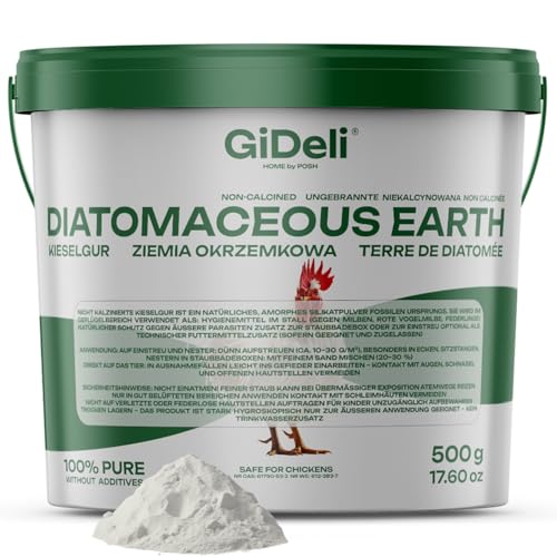 GiDeli Kieselgur für hühner einstreu Diatomeenerde 0,5 kg Pulver 100 % Rein unkalziniert gegen die Rote Vogelmilbe 500 g von GiDeli