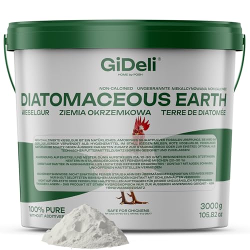 GiDeli Kieselgur für hühner einstreu Diatomeenerde Pulver 100 % Rein unkalziniert gegen die Rote Vogelmilbe 3 kg von GiDeli