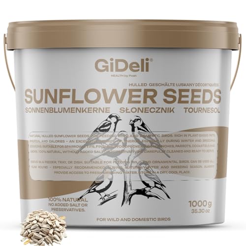 GiDeli Sonnenblumenkerne geschält 1kg naturfarbe vogelfütterung außenbereich Vogelfutter Vögel Wildvögel Sonnenblumen im Eimer von GiDeli