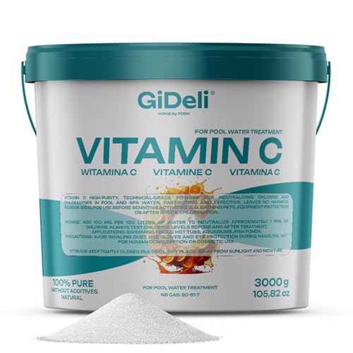GiDeli Vitamin C Pulver 3 kg technisch hochrein zur Chlorneutralisation für Pool Spa Whirlpool Aquarium Teichwasser von GiDeli