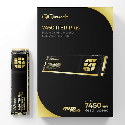 GiGimundo 7450 ITERPLUS 1TB M.2 SSD, NVMe 2.0 2280 PCIe Gen4×4 Ultra High Speed, Max Read 6600MB/s, Write 2700MB/s, 3D NAND QLC Internal Solid State Drive Kompatibel mit PS5 Pro von GiGimundo