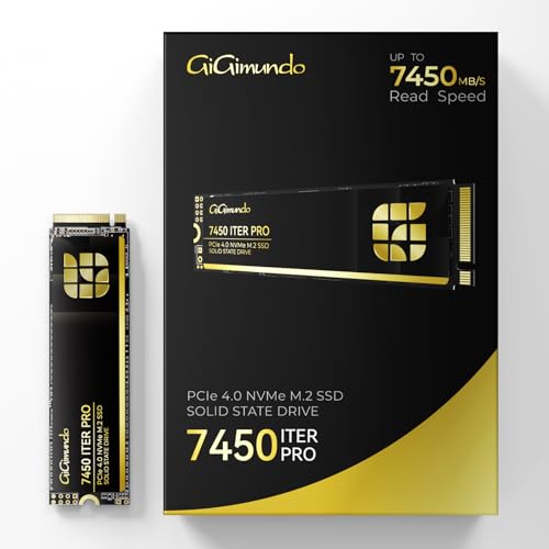 GiGimundo 7450 ITERPRO 2TB M.2 SSD NVMe 2.0 2280 PCIe Gen4×4 Ultra High Speed, Max. Lesen 7450MB/s, Schreiben 6600MB/s, 3D NAND TLC interne Solid State Drive kompatibel mit PS5 Pro von GiGimundo