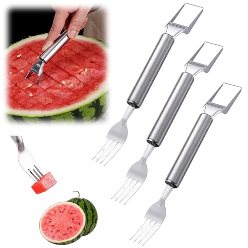 Gihie 2-in-1 Edelstahl Wassermelonenschneider, 2025 New Fruit Slicer, tragbare Obstgabel für Camping, multifunktionales Küchengerät für Zuhause und Partys, Edelstahl-Utensil für Familie (2) von GiHie