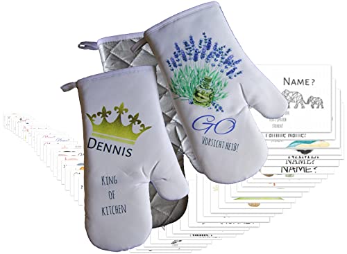 Ofenhandschuh PERSONALISIERT > Große Auswahl: über! 999 Verschiedene Motive/Sternzeichen, Floral, Maritim, Vogel, Wildlife, Obst, Auto, Boho, Sport UVM. mit Namen, Text/Spruch von GiO-Shop * Sonderanfertigung mit Stickerei