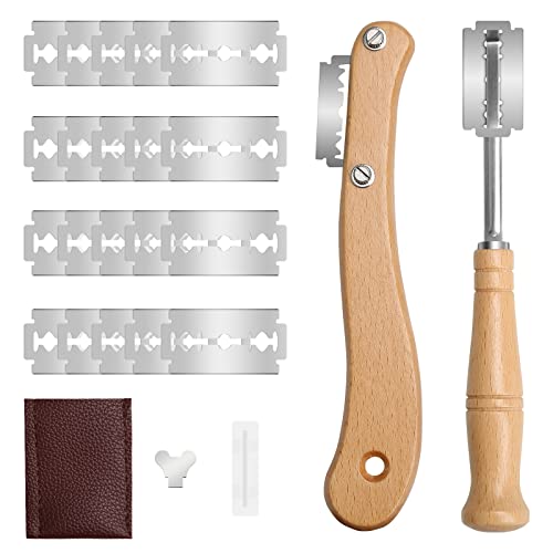 GiReich Bäckermesser 2er Set, Scoring Tool Set, aus Holz Baguettemesser Teigmesser Brot bäcker Cutter mit 20 Rasierklinge Ritzmesser zum Einschneiden von Baguette, für DIY Brotteig Muster von GiReich