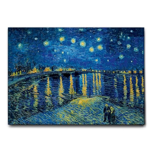 Giallobus - Gemälde - Vincent Van Gogh - Sternennacht über der Rhône - Leinwand mit Standardrahmen - 100L x 70l cm - Bereit zum Aufhängen - Moderne Gemälde Giallobus - Gemälde - Vincent Van Gogh - Sternennacht über der Rhône - Leinwand mit Standardrahmen - 100L x 70l cm - Bereit zum Aufhängen - Moderne Gemälde von Giallobus