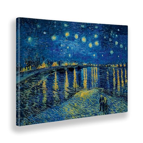 Giallobus - Gemälde - Vincent Van Gogh - Sternennacht über der Rhône - Leinwand - 70x50 - Bereit zum Aufhängen - Moderne Gemälde für zu Hause von Giallobus