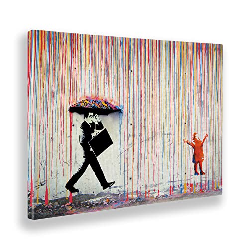 Giallobus - Bild - Druck AUF LEINWAND - Banksy - Regen VON Farben - 100x70 von Giallobus