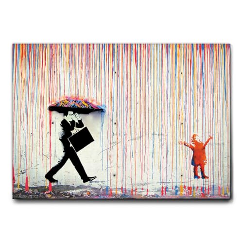 Giallobus - Gemälde - Banksy - Regen der Farben - Leinwand mit Standardrahmen - 100x70 - Bereit zum Aufhängen - Moderne Gemälde von Giallobus