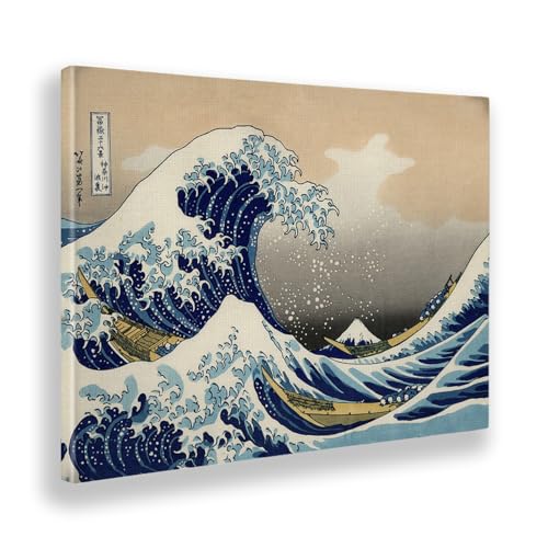 Giallobus - Gemälde - Hokusai - Die große Welle von Kanagawa - Leinwand mit Standardrahmen - 140x100 - Bereit zum Aufhängen - Moderne Gemälde für zu Hause von Giallobus