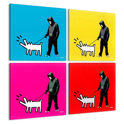 Giallobus - 4 Quadrate mit Mehreren Feldern - Banksy - Banksys schönste Werke - Sammlung 2 - MDF-Holz - 29,7x29,7 - x 4 Stück von Giallobus