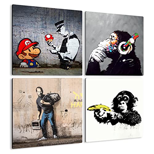 Giallobus - 4 Quadrate mit Mehreren Feldern - Banksy - Banksys schönste Werke - Sammlung 4 - MDF-Holz - 29,7x29,7 - x 4 Stück von Giallobus