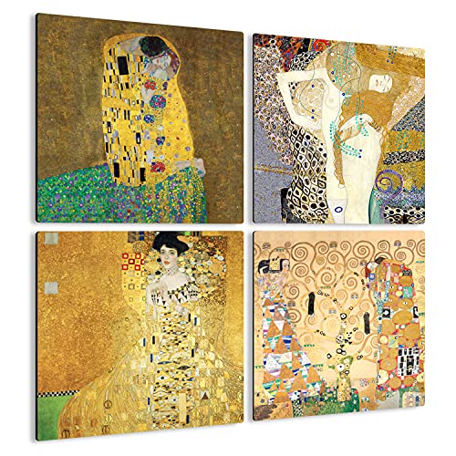 Giallobus - 4 Quadrate mit Mehreren Feldern - Gustav Klimt - Klimts schönste Werke - Sammlung 1 - MDF-Holz - 29,7x29,7 - x 4 Stück von Giallobus