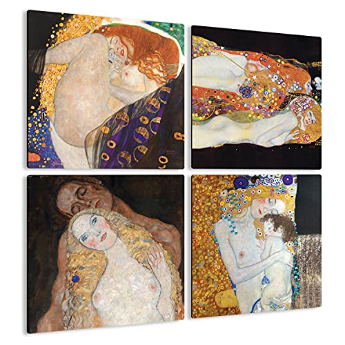 Giallobus - 4 Quadrate mit Mehreren Feldern - Gustav Klimt - Klimts schönste Werke - Sammlung 4 - MDF-Holz - 29,7x29,7 - x 4 Stück von Giallobus