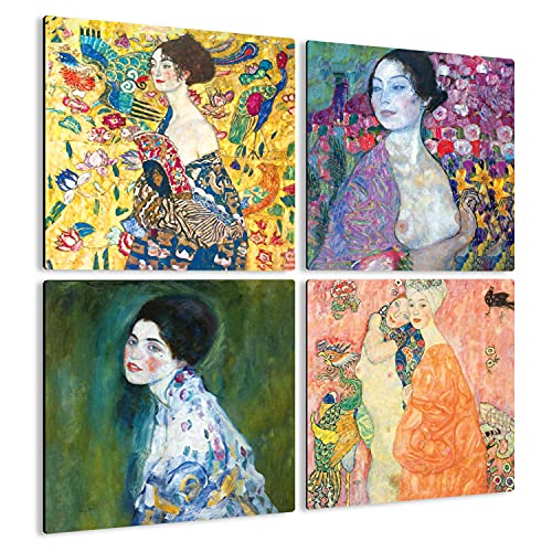 Giallobus - 4 Quadrate mit Mehreren Feldern - Gustav Klimt - Klimts schönste Werke - Sammlung 5 - MDF-Holz - 29,7x29,7 - x 4 Stück von Giallobus