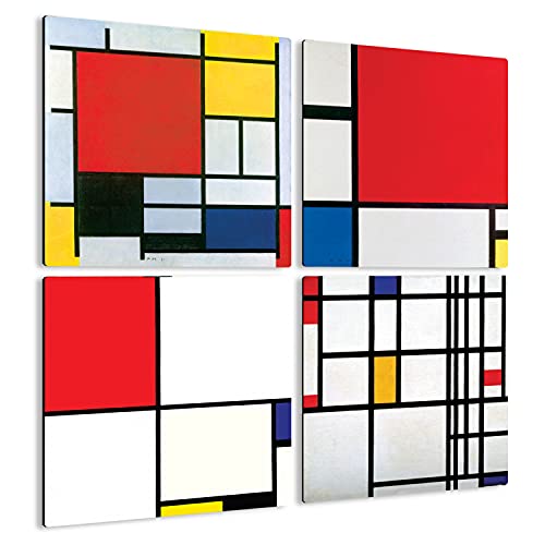 Giallobus - 4 Quadrate mit Mehreren Feldern - Piet Mondrian - Mondrians schönste Werke - Sammlung 1 - MDF-Holz - 29,7x29,7 - x 4 Stück von Giallobus